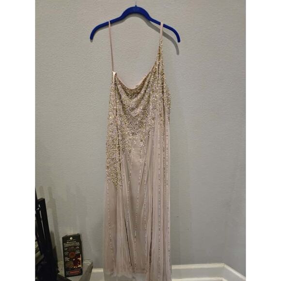 Mac Duggal 9224 Womens Pink Gold One Shoulder Embellished A-Line Gown 12 Formal - Picture 1 of 13